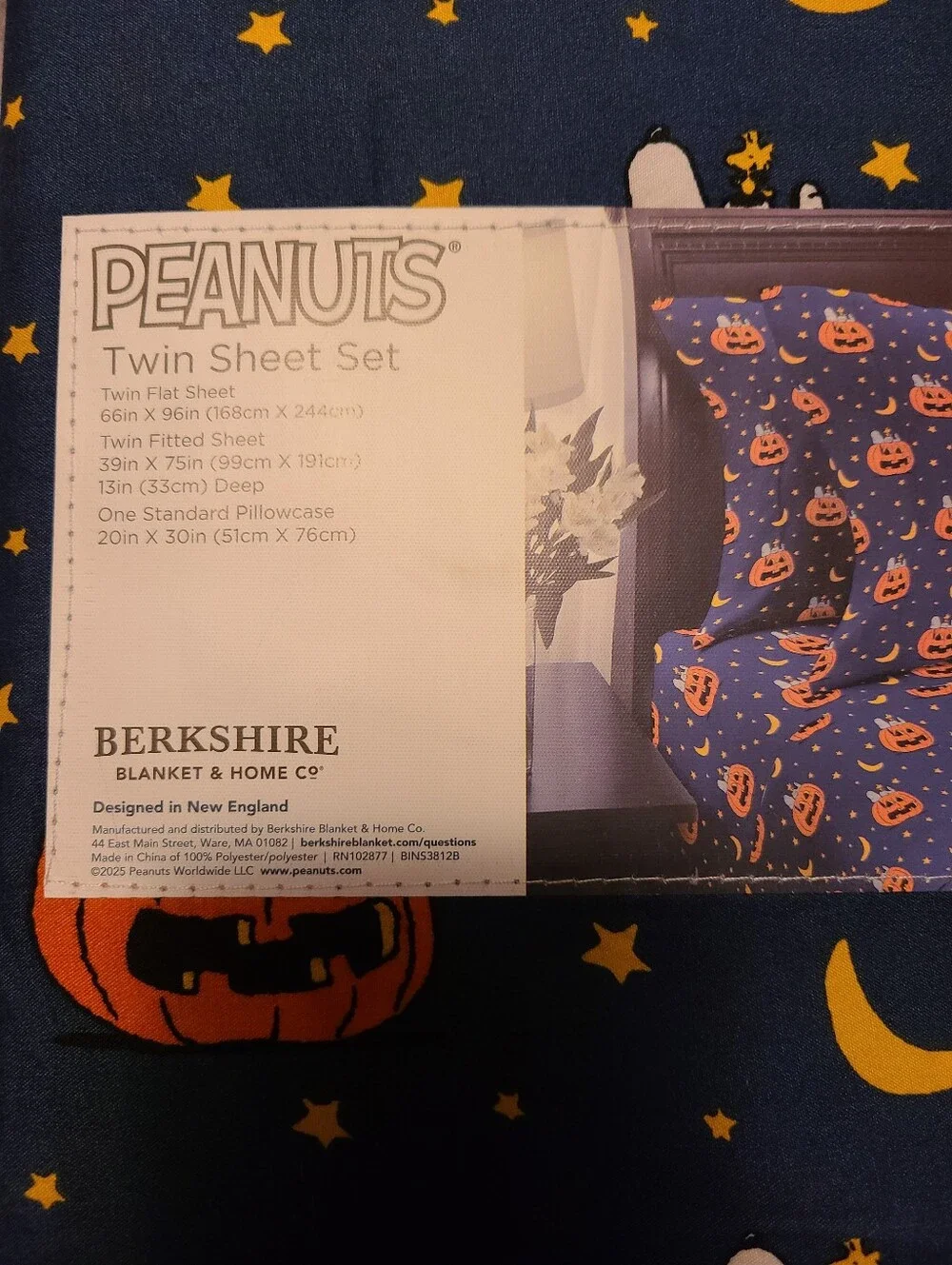 Peanuts Snoopy Pumpkin Halloween Navy Blue Twin Sheet Set NWT by Berkshire